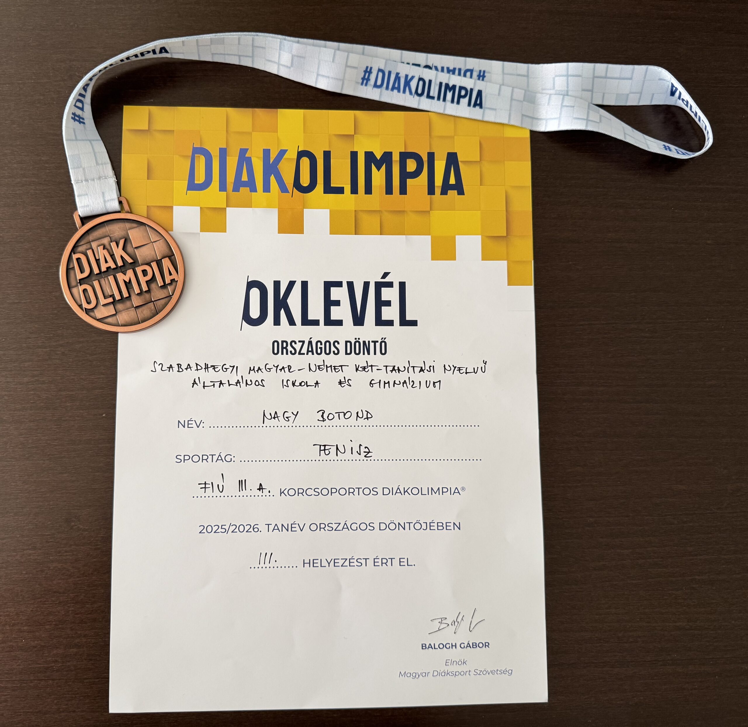 Országos III. helyezés a Diákolimpián tenisz sportágban!